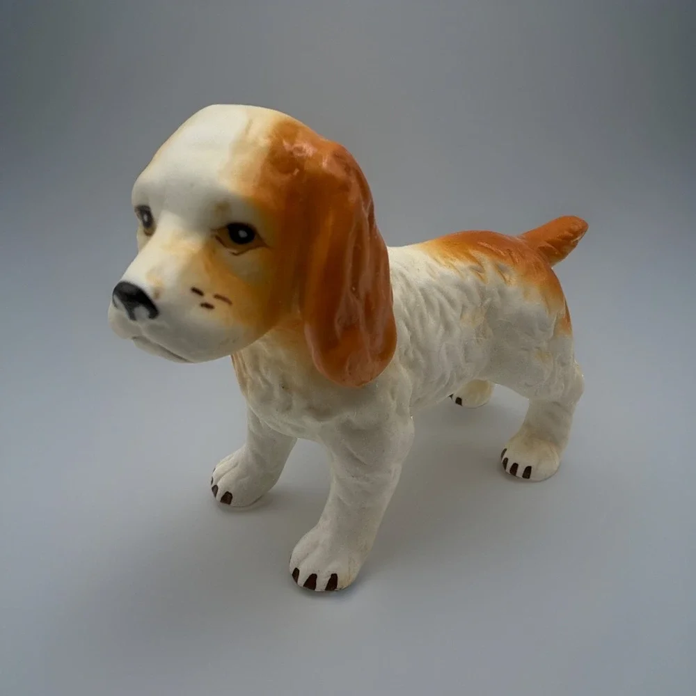 Vintage Spaniel Dog Figurine Brown White Japan Knick Knack